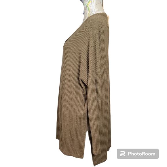 ZENANA Size Small Dark Green Cozy Brushed Oversized Thermal Waffle Knit Sweater - Picture 3 of 11